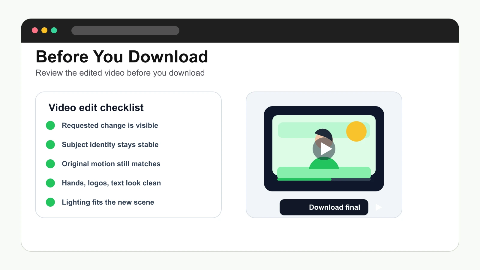 Gemini Omni video editing checklist for source video quality, prompt clarity, subject consistency, and final download